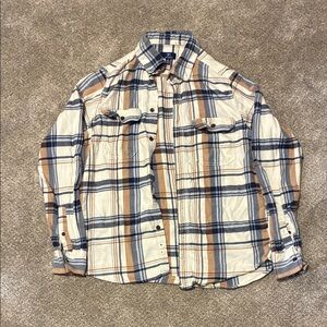 Men's Plaid Button-Up Shirt - Cream, Navy & Tan